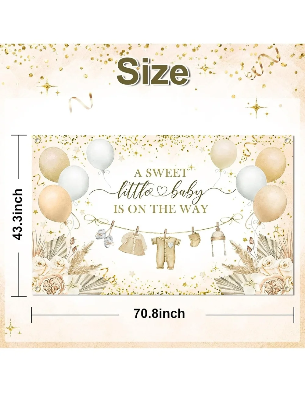 A Sweet Little Baby Is On The Way Backdrop - Gold & Cream Baby Shower Banner